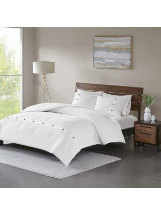 Cozy Cotton Comforter Set Casual Modern Design All Season Bedding, Matching Shams, King/California King (104 in x 92 in), White 3 Piece